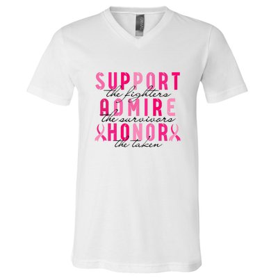 Breast Cancer Awareness Support Admire Honor Pink Ribbon Gift V-Neck T-Shirt