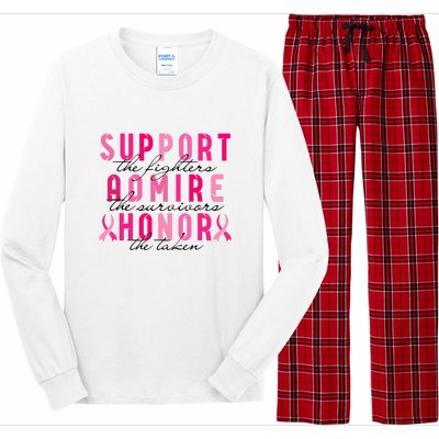 Breast Cancer Awareness Support Admire Honor Pink Ribbon Gift Long Sleeve Pajama Set