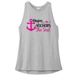 Breast Cancer Awareness Hope Anchors The Soul Ladies PosiCharge Tri-Blend Wicking Tank