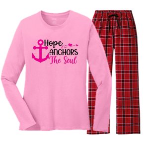 Breast Cancer Awareness Hope Anchors The Soul Women's Long Sleeve Flannel Pajama Set 