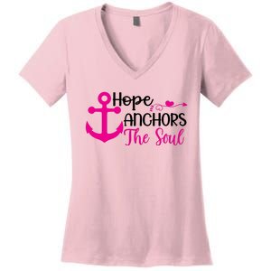 Breast Cancer Awareness Hope Anchors The Soul Women's V-Neck T-Shirt