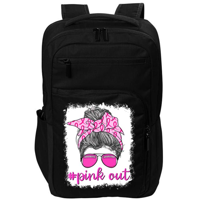 Breast Cancer Awareness Pink Out Football Messy Bun Bleached Gift Impact Tech Backpack