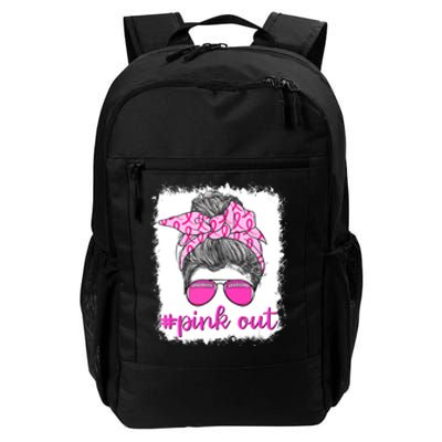 Breast Cancer Awareness Pink Out Football Messy Bun Bleached Gift Daily Commute Backpack