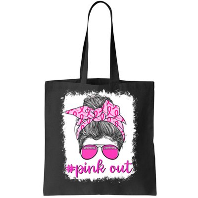 Breast Cancer Awareness Pink Out Football Messy Bun Bleached Gift Tote Bag