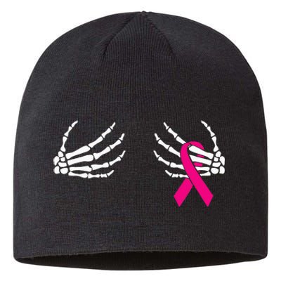 Breast Cancer Awareness Pink Ribbon Skeleton Hands Sustainable Beanie