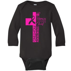 Breast Cancer Awareness Christian Cross Faith Baby Long Sleeve Bodysuit