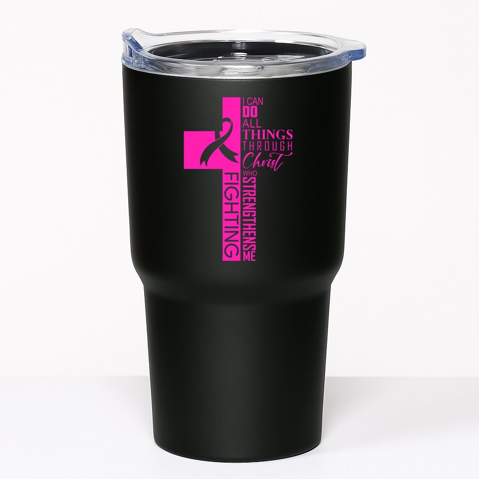 Breast Cancer Awareness Christian Cross Faith Tumbler