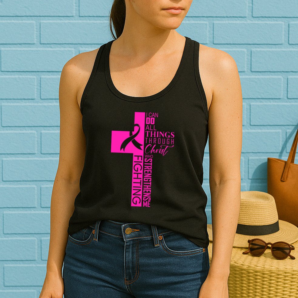 Breast Cancer Awareness Christian Cross Faith Womens Tank Top
