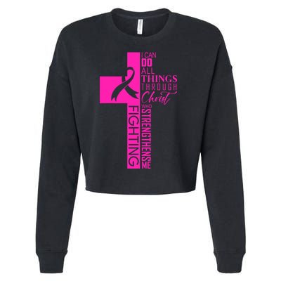 Breast Cancer Awareness Christian Cross Faith Cropped Pullover Crew