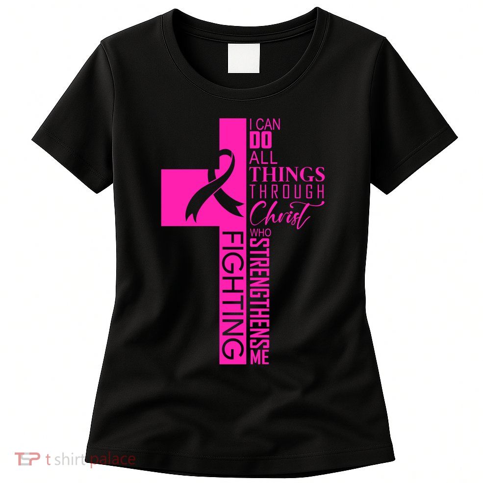 Breast Cancer Awareness Christian Cross Faith Womens T-Shirt
