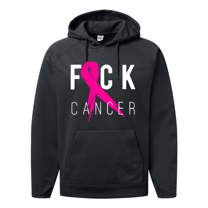 Breast Cancer Awareness Gift Fuck Cancer Retro Distressed Performance Fleece Hoodie