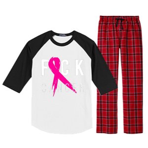 Breast Cancer Awareness Gift Fuck Cancer Retro Distressed Raglan Sleeve Pajama Set