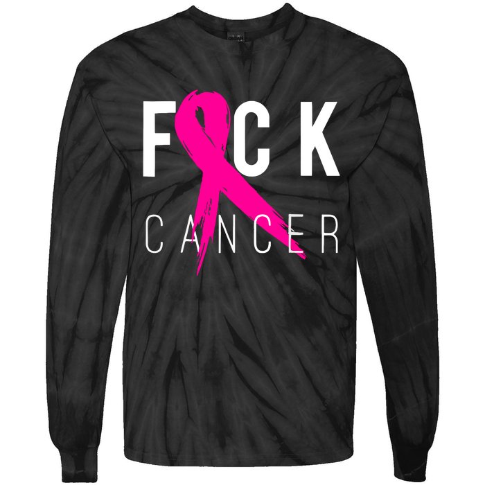 Breast Cancer Awareness Gift Fuck Cancer Retro Distressed Tie-Dye Long Sleeve Shirt