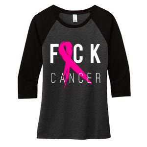 Breast Cancer Awareness Gift Fuck Cancer Retro Distressed Women's Tri-Blend 3/4-Sleeve Raglan Shirt