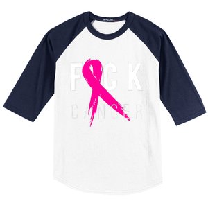 Breast Cancer Awareness Gift Fuck Cancer Retro Distressed Baseball Sleeve Shirt