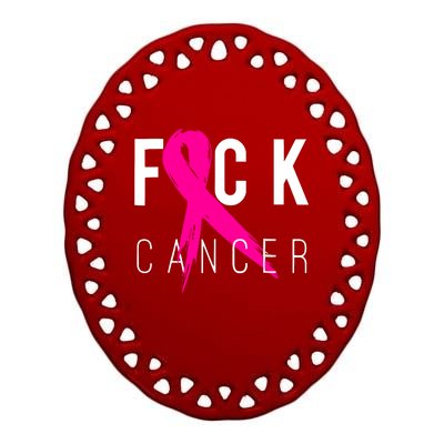 Breast Cancer Awareness Gift Fuck Cancer Retro Distressed Ceramic Oval Ornament