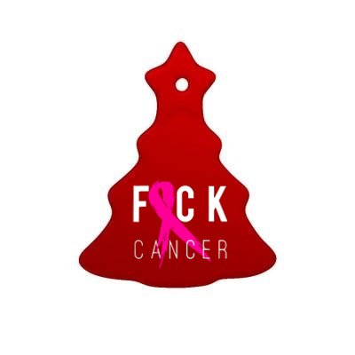 Breast Cancer Awareness Gift Fuck Cancer Retro Distressed Ceramic Tree Ornament