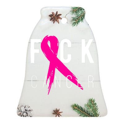 Breast Cancer Awareness Gift Fuck Cancer Retro Distressed Ceramic Bell Ornament