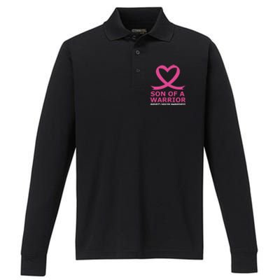 Breast Cancer Awareness Son Of A Warrior Pink Heart Ribbon Cute Gift Performance Long Sleeve Polo