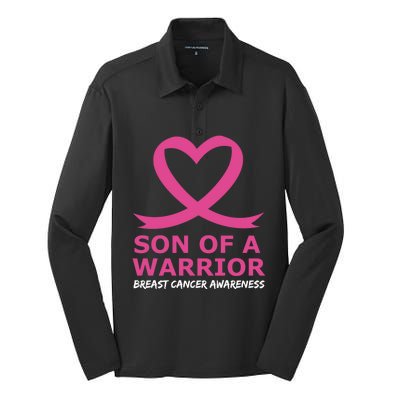 Breast Cancer Awareness Son Of A Warrior Pink Heart Ribbon Cute Gift Silk Touch Performance Long Sleeve Polo