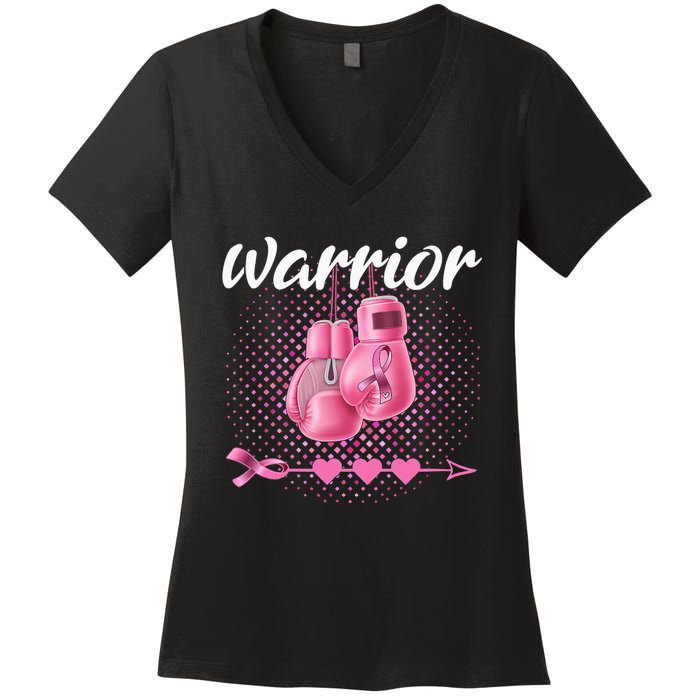 Breast Cancer Awareness Pink Boxing Gloves Warrior Women's V-Neck T-Shirt