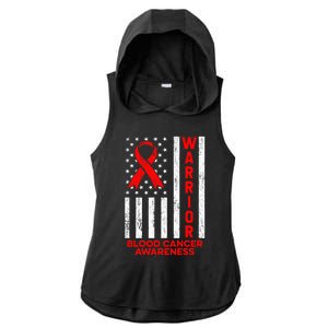 Blood Cancer Awareness Warrior American Flag Red Ribbon Ladies PosiCharge Tri-Blend Wicking Draft Hoodie Tank