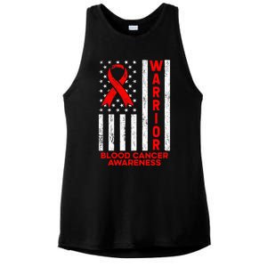 Blood Cancer Awareness Warrior American Flag Red Ribbon Ladies PosiCharge Tri-Blend Wicking Tank