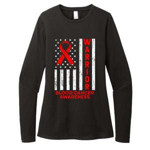 Blood Cancer Awareness Warrior American Flag Red Ribbon Womens CVC Long Sleeve Shirt