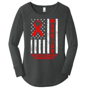 Blood Cancer Awareness Warrior American Flag Red Ribbon Women's Perfect Tri Tunic Long Sleeve Shirt