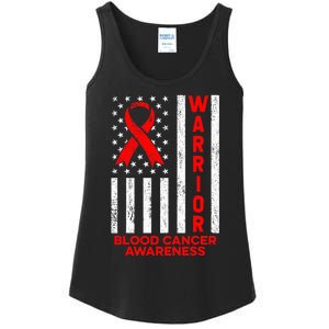 Blood Cancer Awareness Warrior American Flag Red Ribbon Ladies Essential Tank