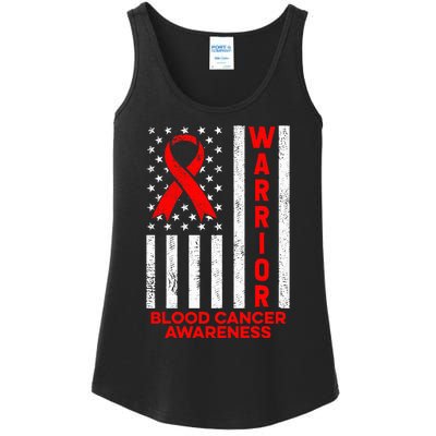 Blood Cancer Awareness Warrior American Flag Red Ribbon Ladies Essential Tank