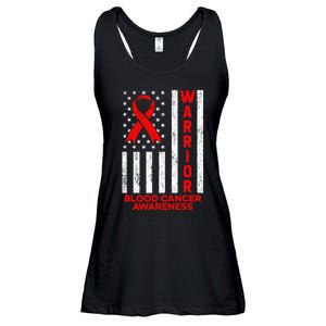 Blood Cancer Awareness Warrior American Flag Red Ribbon Ladies Essential Flowy Tank