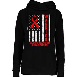 Blood Cancer Awareness Warrior American Flag Red Ribbon Womens Funnel Neck Pullover Hood