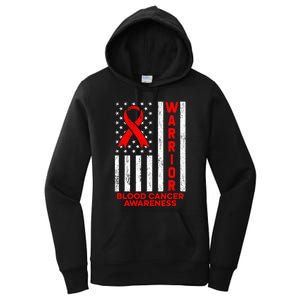 Blood Cancer Awareness Warrior American Flag Red Ribbon Women's Pullover Hoodie