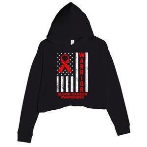 Blood Cancer Awareness Warrior American Flag Red Ribbon Crop Fleece Hoodie