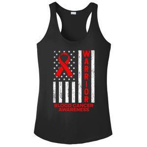 Blood Cancer Awareness Warrior American Flag Red Ribbon Ladies PosiCharge Competitor Racerback Tank