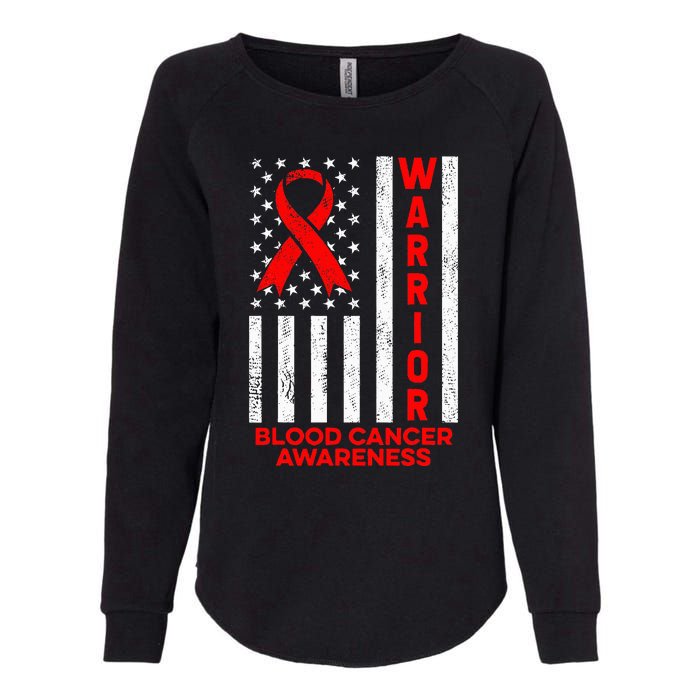 Blood Cancer Awareness Warrior American Flag Red Ribbon Womens California Wash Sweatshirt