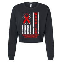 Blood Cancer Awareness Warrior American Flag Red Ribbon Cropped Pullover Crew