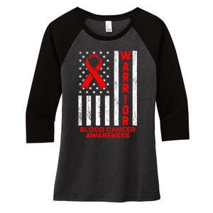 Blood Cancer Awareness Warrior American Flag Red Ribbon Women's Tri-Blend 3/4-Sleeve Raglan Shirt