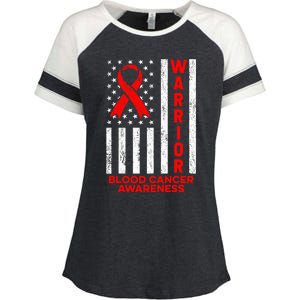 Blood Cancer Awareness Warrior American Flag Red Ribbon Enza Ladies Jersey Colorblock Tee