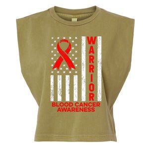 Blood Cancer Awareness Warrior American Flag Red Ribbon Garment-Dyed Women's Muscle Tee