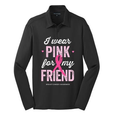 Breast Cancer Awareness s I Wear Pink for My Friend Silk Touch Performance Long Sleeve Polo