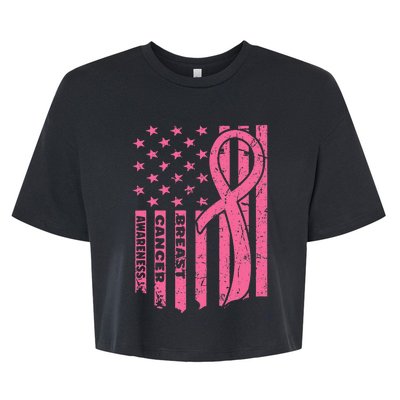 Breast Cancer Awareness Flag USA Breast Cancer Warrior Bella+Canvas Jersey Crop Tee