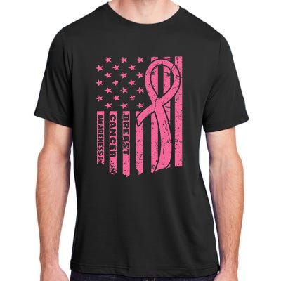 Breast Cancer Awareness Flag USA Breast Cancer Warrior Adult ChromaSoft Performance T-Shirt