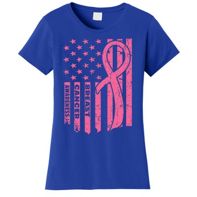 Breast Cancer Awareness Flag USA Breast Cancer Warrior Women's T-Shirt