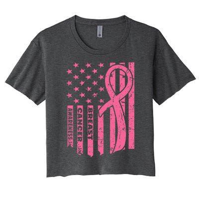 Breast Cancer Awareness Flag USA Breast Cancer Warrior Women's Crop Top Tee