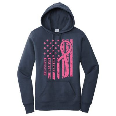 Breast Cancer Awareness Flag USA Breast Cancer Warrior Women's Pullover Hoodie