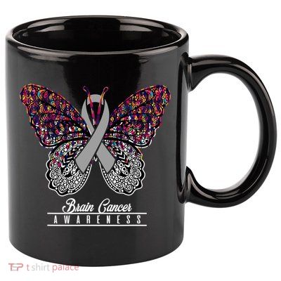 Brain Cancer Awareness Cute Gift Butterfly Lovers Funny Gift 11oz C Handle Ceramic Mug
