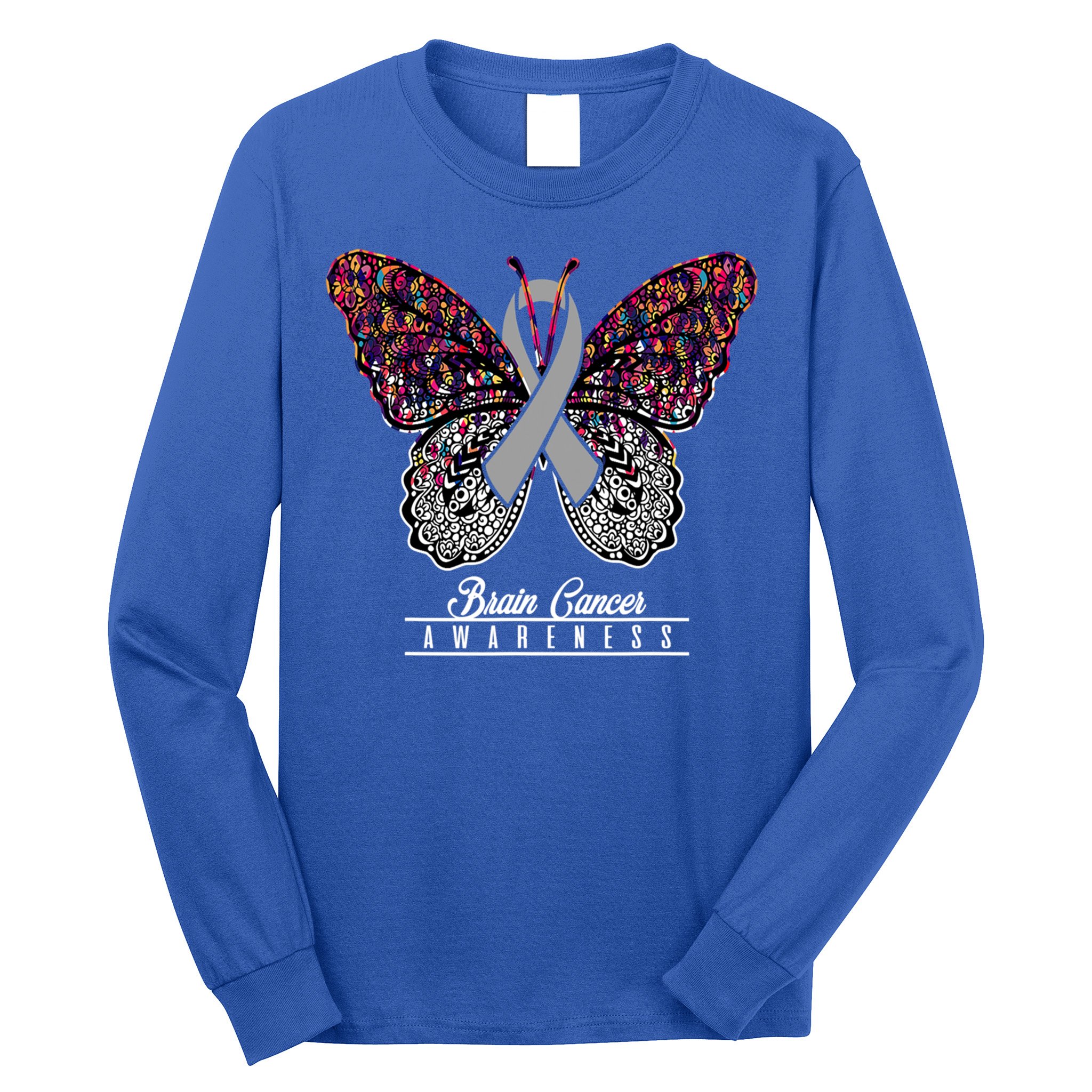Brain Cancer Awareness Cute Gift Butterfly Lovers Funny Gift Long Sleeve Shirt