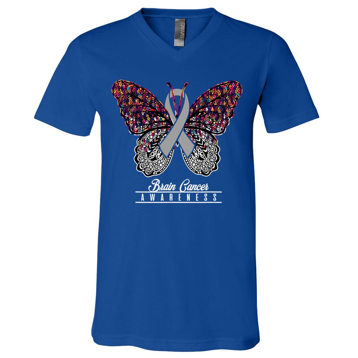 Brain Cancer Awareness Cute Gift Butterfly Lovers Funny Gift V-Neck T-Shirt